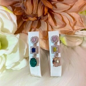 Multi Gemstone Micro Pave Encased Dangling Stud Earrings NEW!